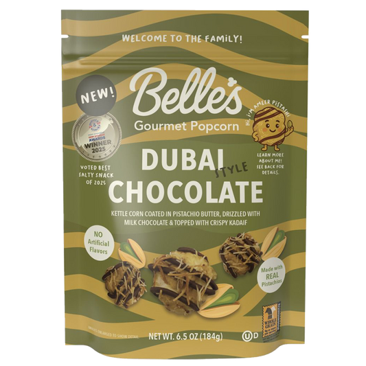Belle's Gourmet Dubai Chocolate Popcorn